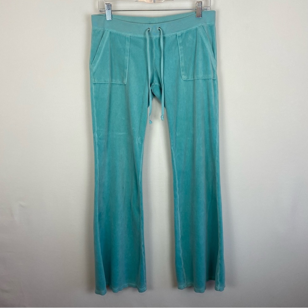 Juicy Couture Vintage Y2K Velour Bootcut Flare Sweatpants Blue Size Medium - Picture 1 of 7